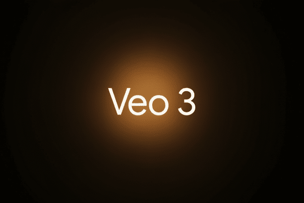 The text Veo 3 is displayed in white letters with a warm, glowing halo effect against a dark, textured background.