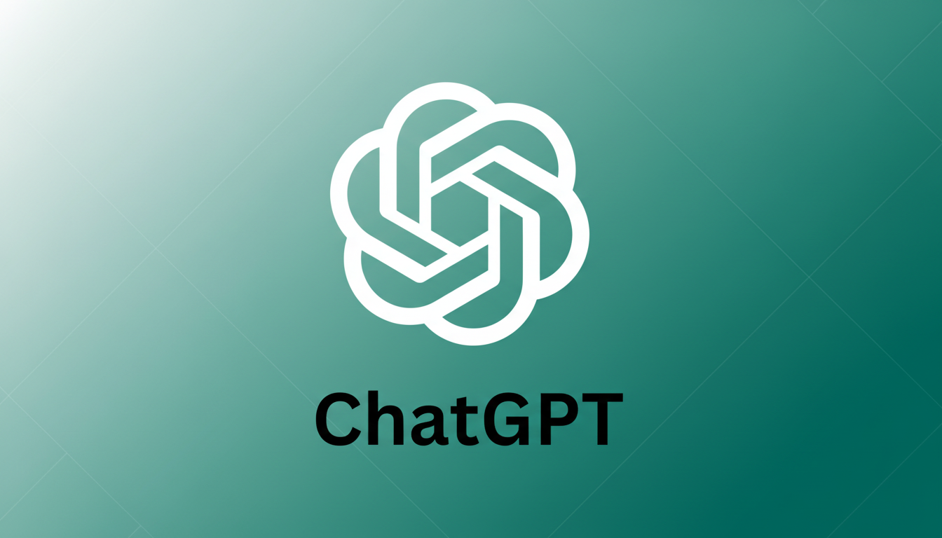 The ChatGPT logo and text on a professional flat design background with a soft gradient.