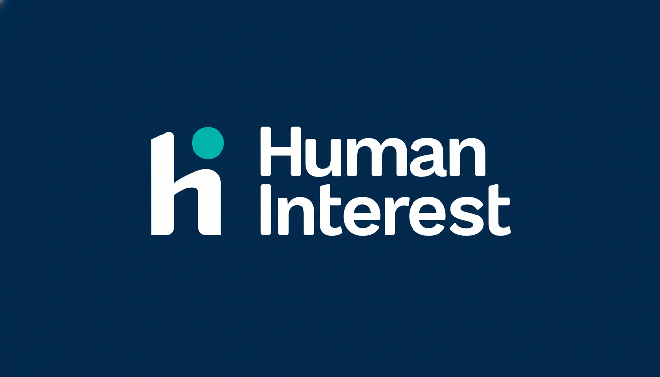 The Human Interest logo, featuring a stylized white h with a teal dot, followed by the words Human Interest in white, all set against a dark blue background. The image has been resized to a 16:9 aspect ratio.