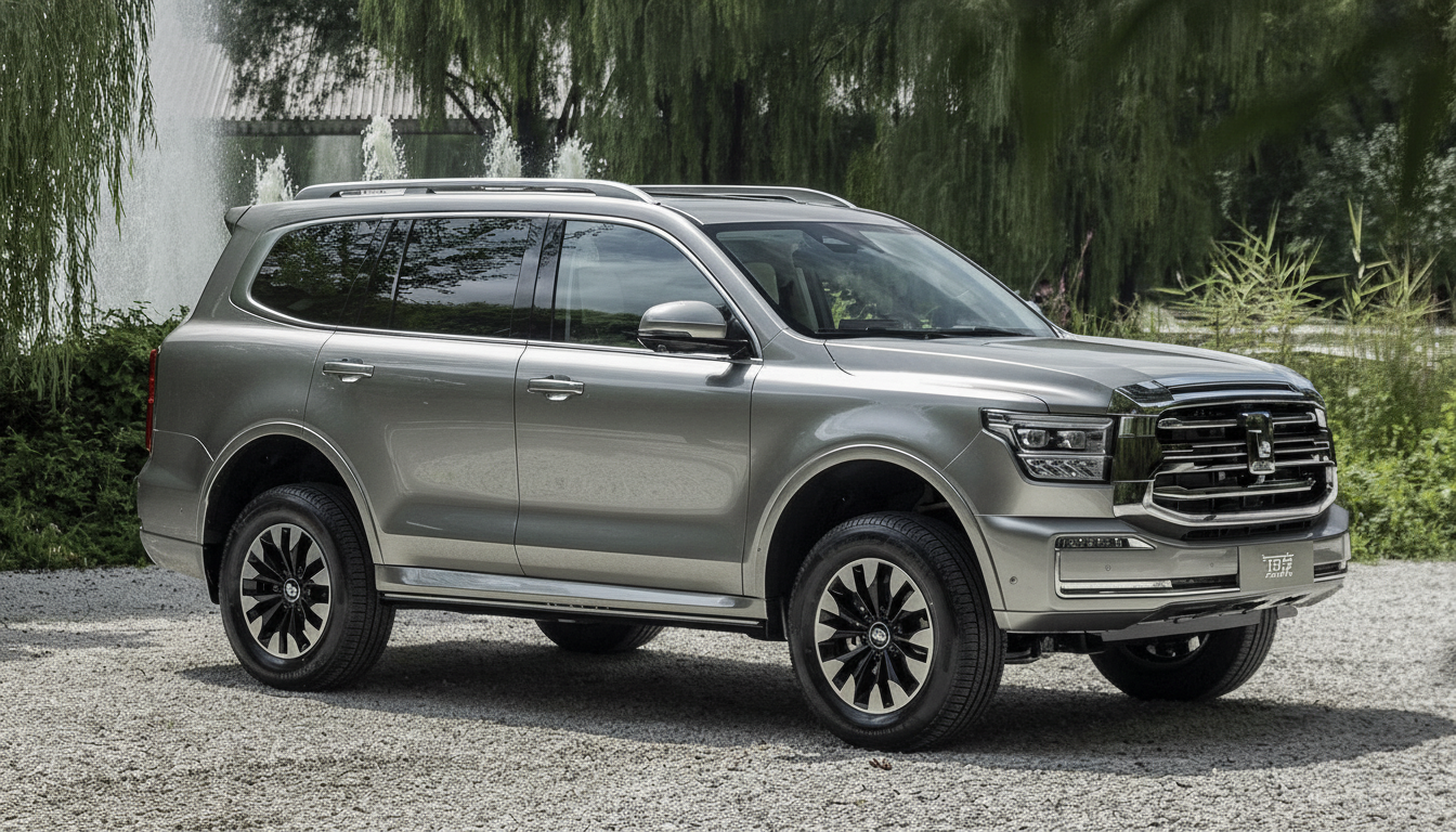 A professional shot of a silver SUV parked on a gravel path with a lush green natural background, resized to a 16: 9 aspect ratio.