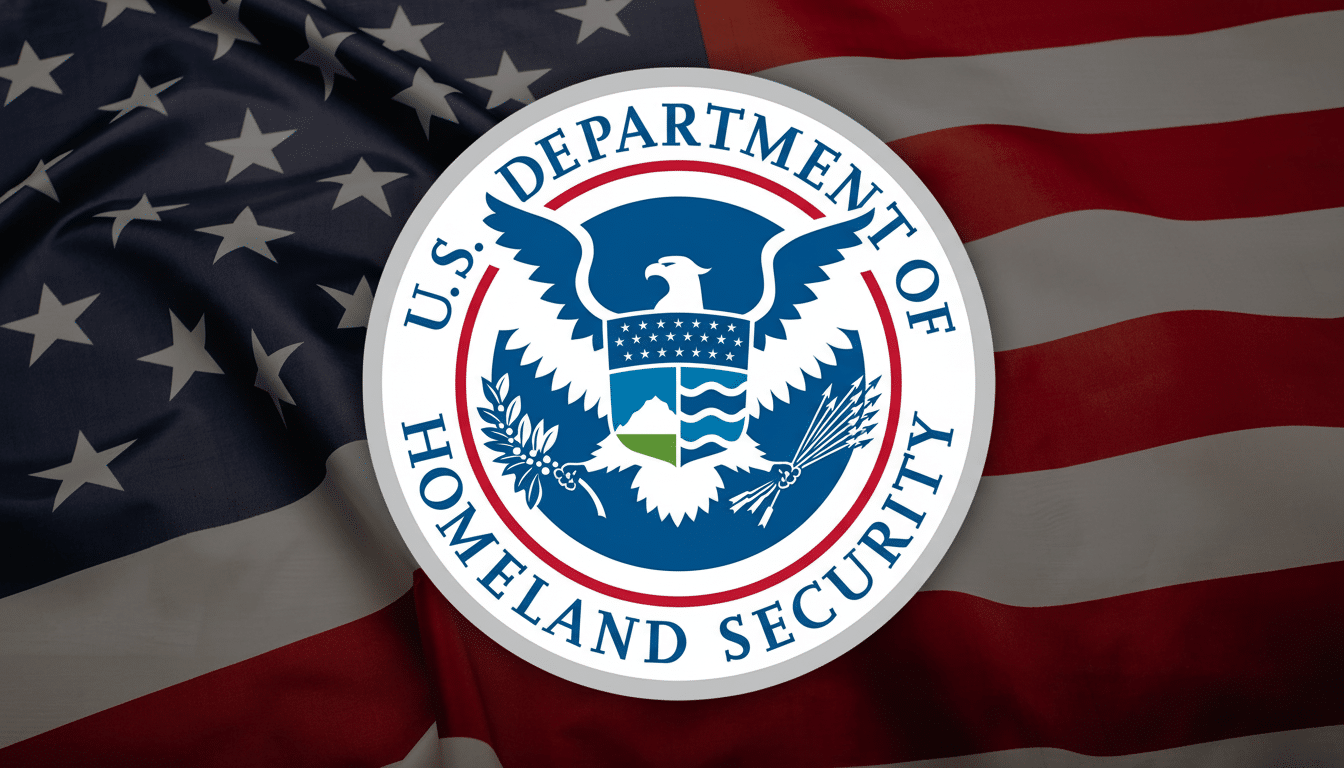 U . S. Department of Homeland Security logo over a faded American flag. Filename: department ofhom