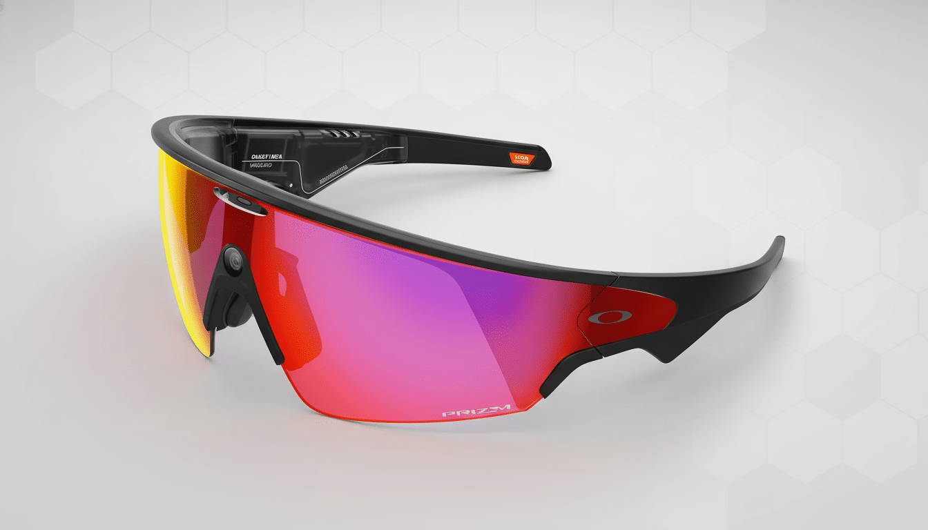 Classic Oakley performance sunglasses with tech details fading into the frame
