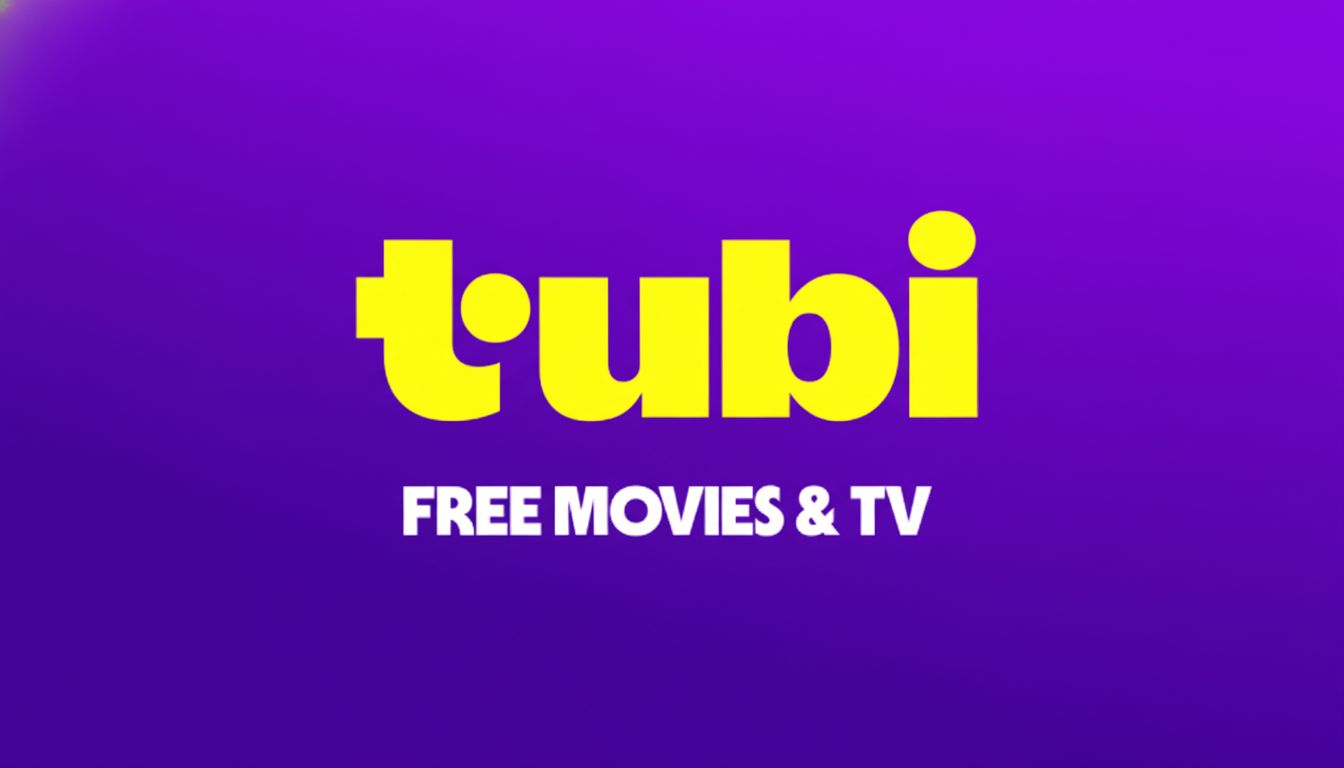 The Tubi logo, featuring the word tubi in yellow lowercase letters with a dot over the i and FREE MOVIES & TV in white capital letters below it, all set against a solid purple background.