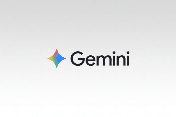The Gemini logo, featuring a colorful four- pointed star to the left of the word Gemini in black text , set against a light gray background with subtle hexagonal patterns.