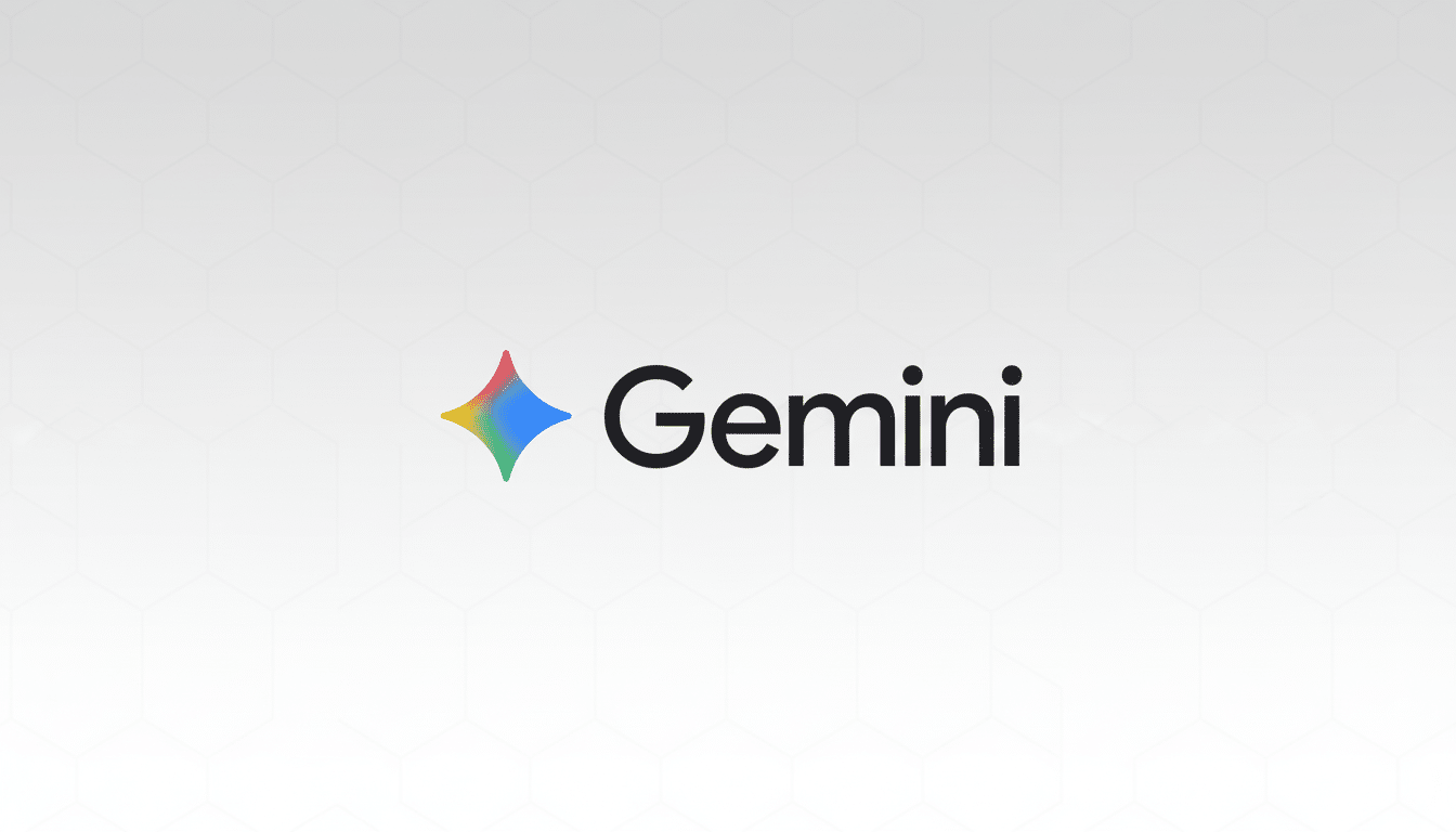 The Gemini logo, featuring a colorful four- pointed star to the left of the word Gemini in black text , set against a light gray background with subtle hexagonal patterns.