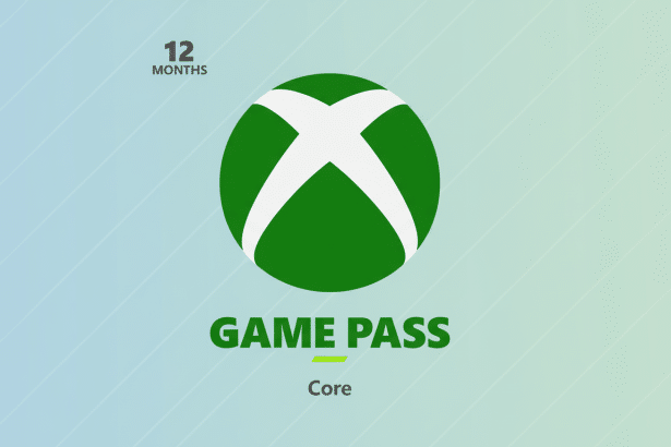 Xbox Game Pass Core 1 2 Months logo on a professional flat design background with soft patterns and gradients. Filename : xboxgame passcore 12 months. png