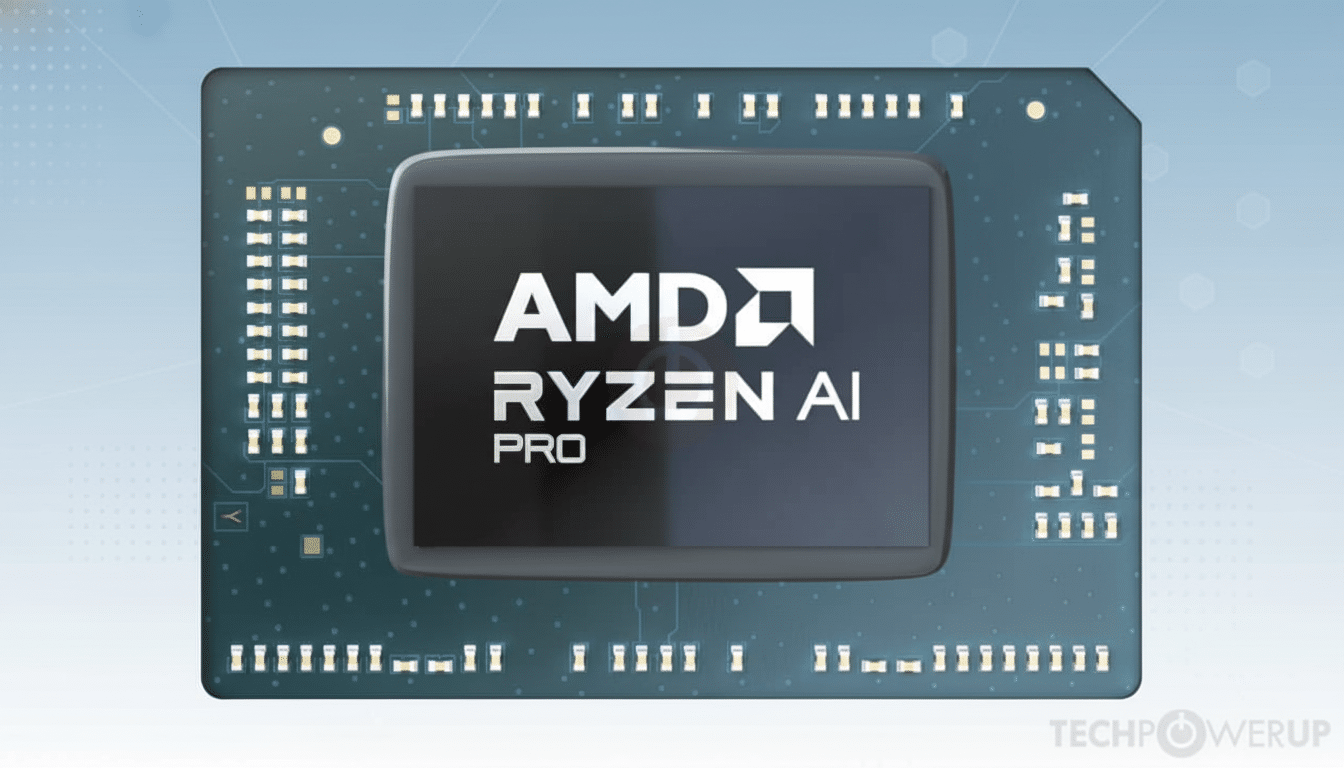A professional close -up of an AMD Ryzen AI Pro chip with a new background.