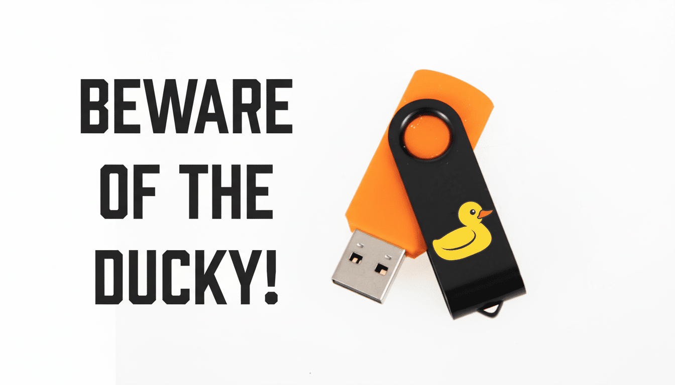 Beware of the D ucky USB stick. Filename : bewareof theduck yusb. png