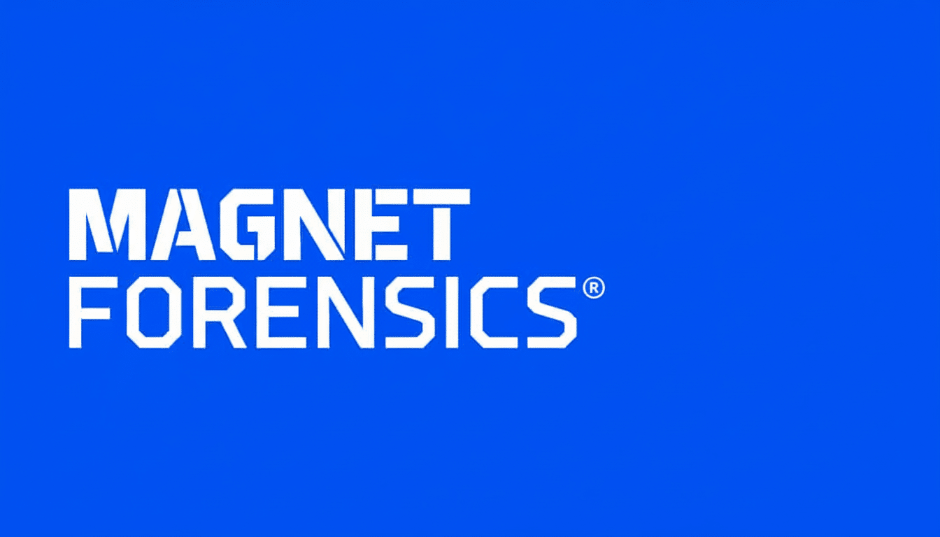 The Magnet Forensics logo , featuring MAGNET FORENSICS in bold white sans-serif font, with a registered trademark symbol , on a vibrant blue background, resized to a 16: 9 aspect ratio.