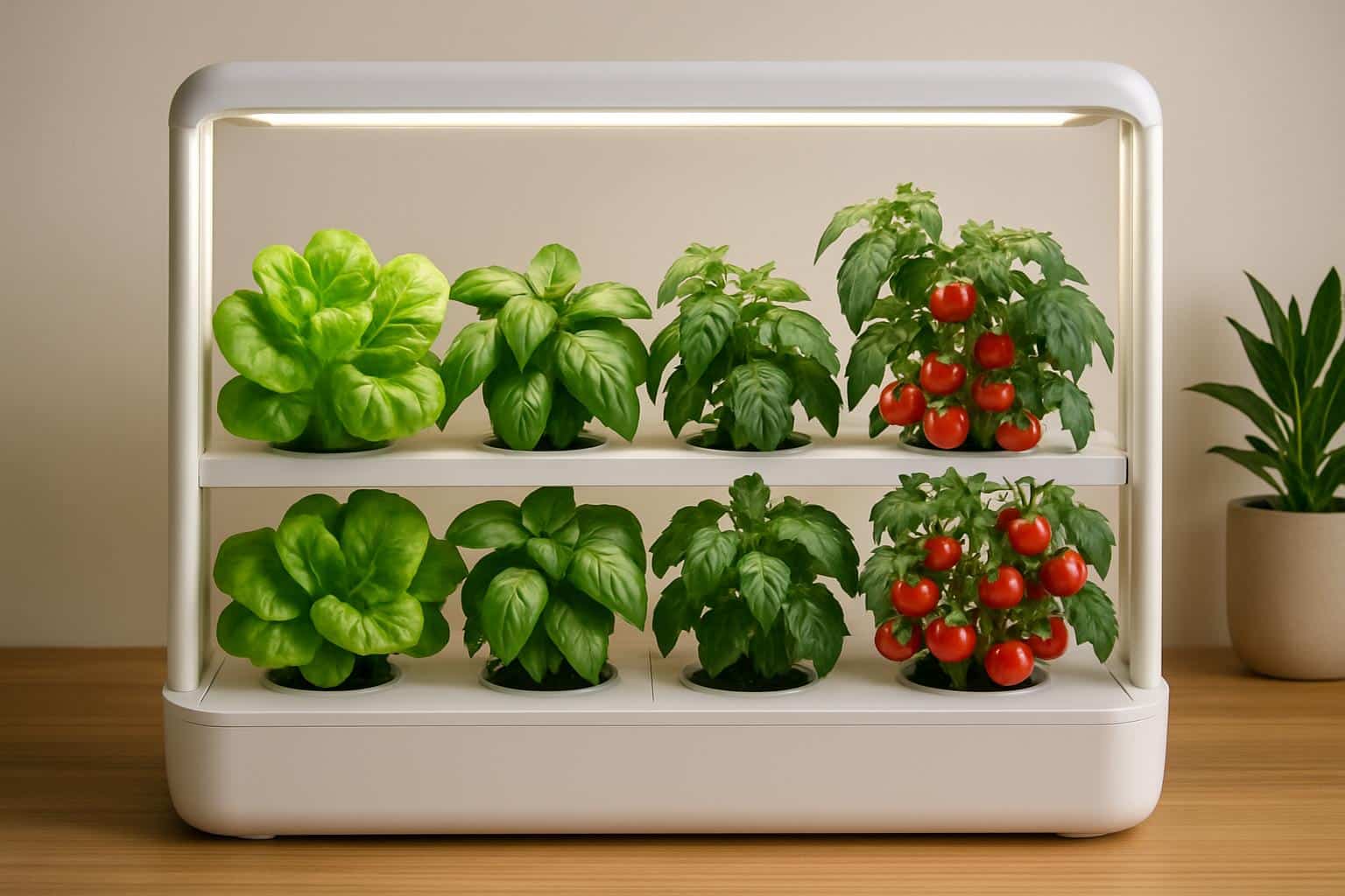 Smart indoor garden growing 16 plants under LED grow lights