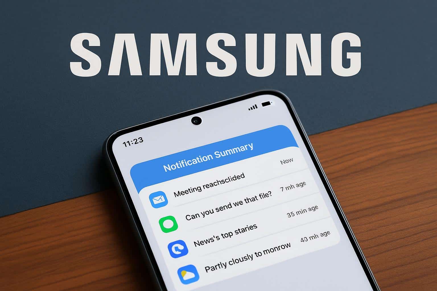 Samsung Galaxy phone showing AI notification summaries on One UI