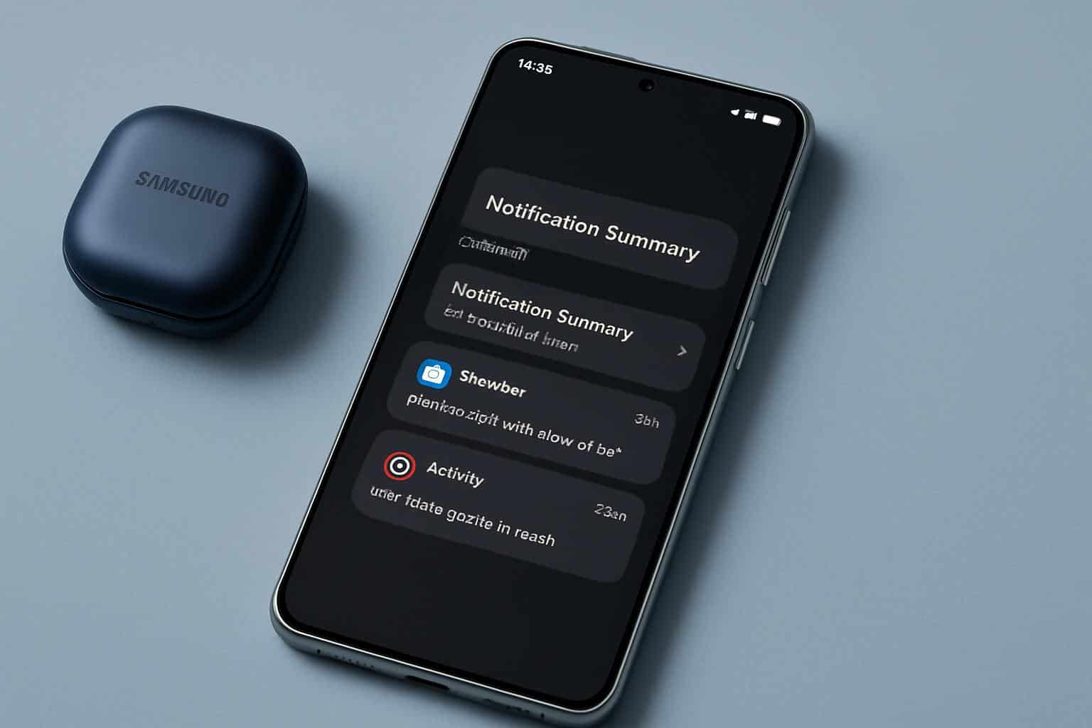 Samsung Galaxy phone showing iOS‑like notification summaries on One UI lock screen