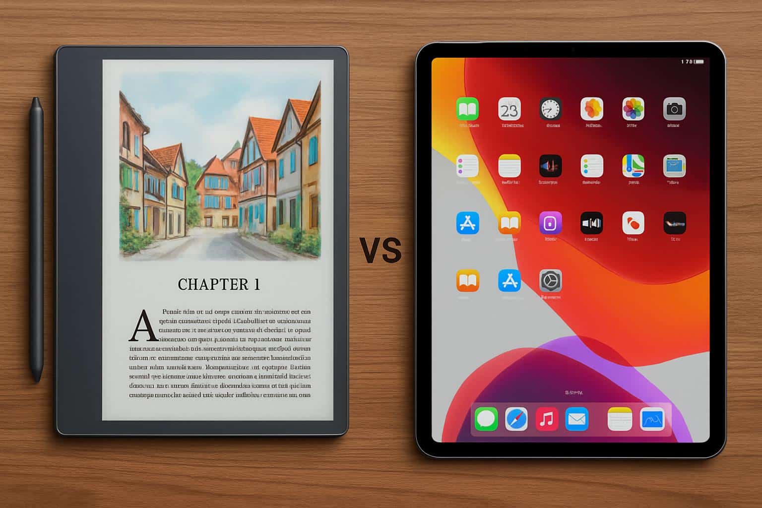Kindle Scribe Color vs iPad side-by-side, color e-ink note-taking device comparison