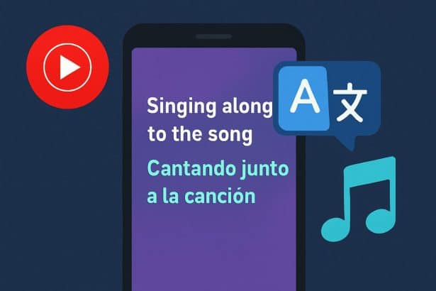YouTube Music lyrics translation feature on app screen with translated and original lines