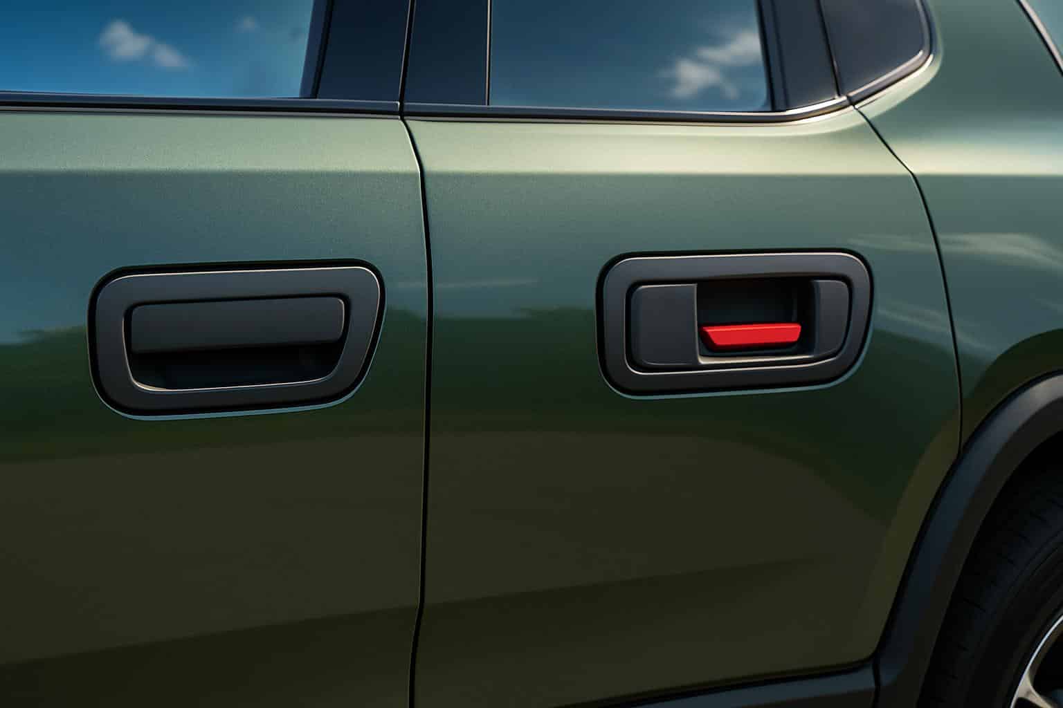 Close-up of Rivian R2 door handle safety upgrade