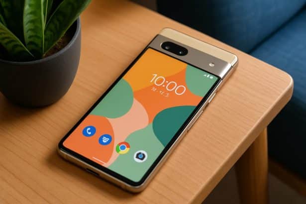 Google Pixel 10 smartphone close-up showing home screen during daily use