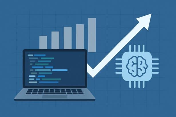 Chart showing steady tech hiring with a spike in AI skills demand