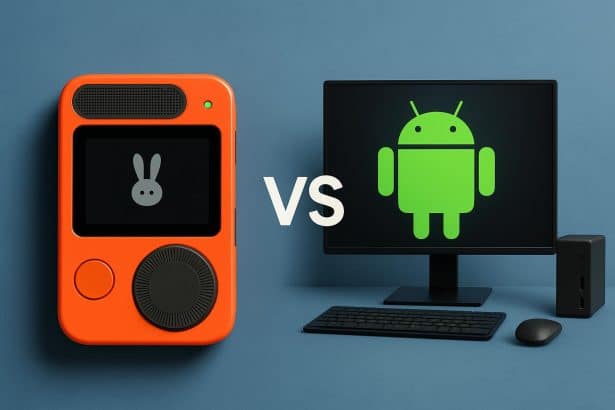 Rabbit R1 vs Android computer control interface, side-by-side comparison