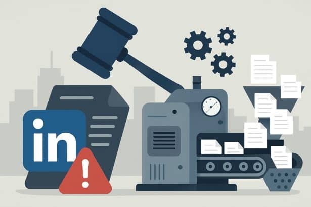 LinkedIn logo and gavel signal lawsuit over industrial-scale data scraping