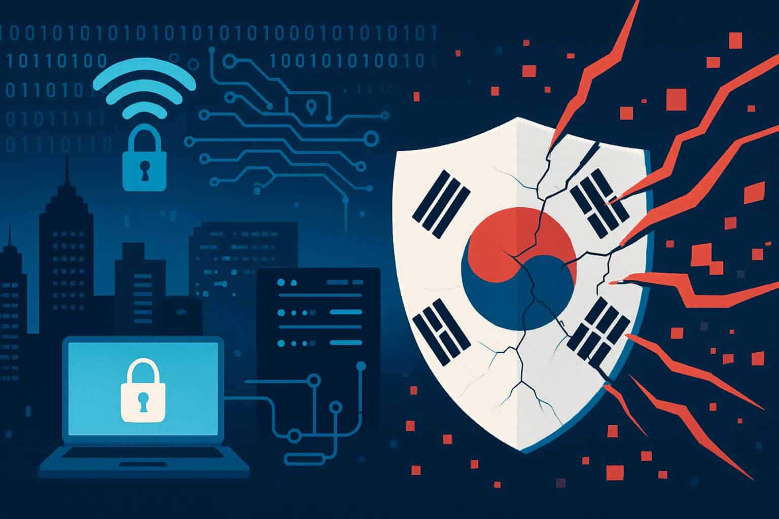 South Korea map with padlock and alert icons, signaling ongoing data breaches