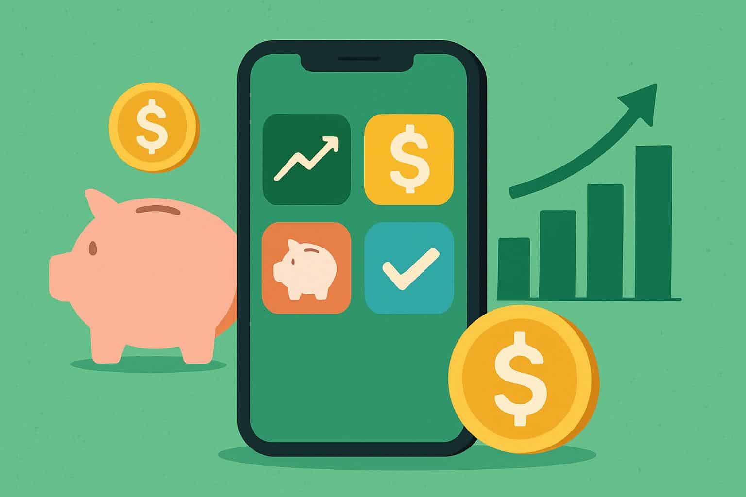 Smartphone displaying five budgeting apps to reach money goals