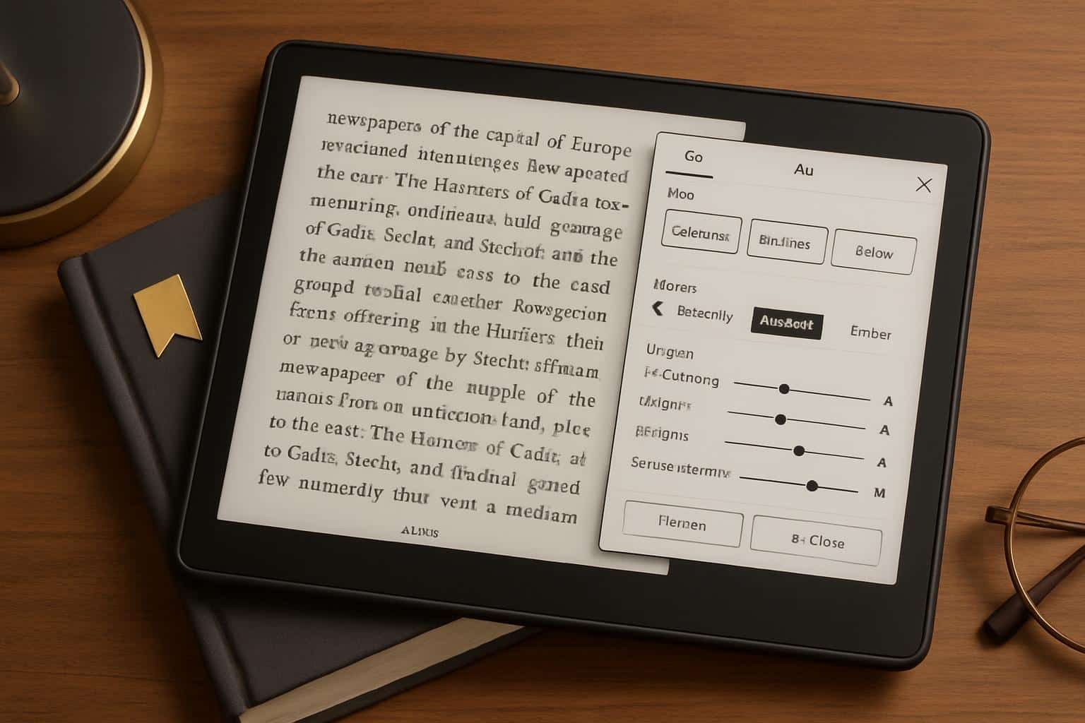Kindle e-reader featuring highlighting, font size, and dictionary tools for better reading
