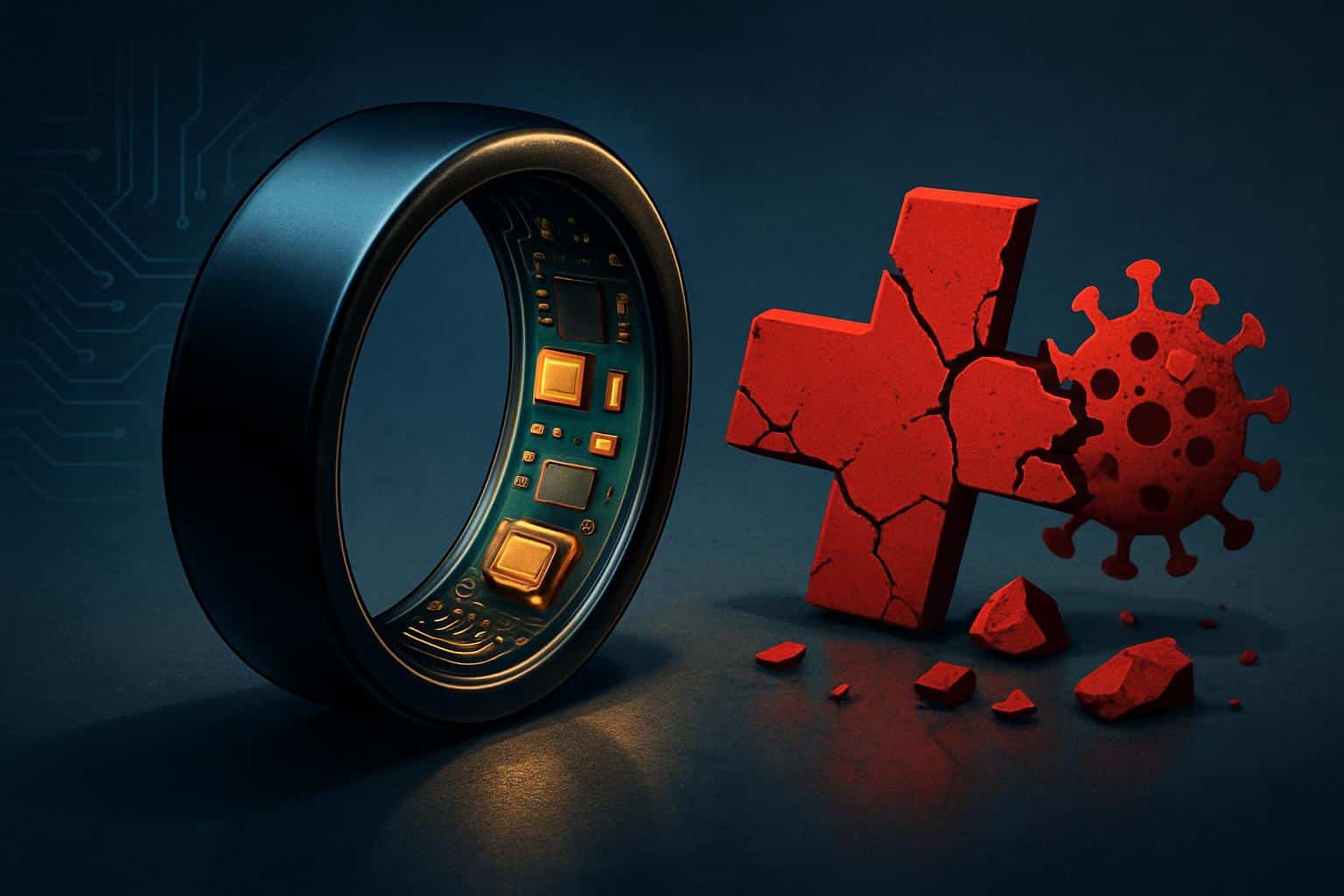 Smart ring with warning icon highlighting security vulnerability after Galaxy Ring incident