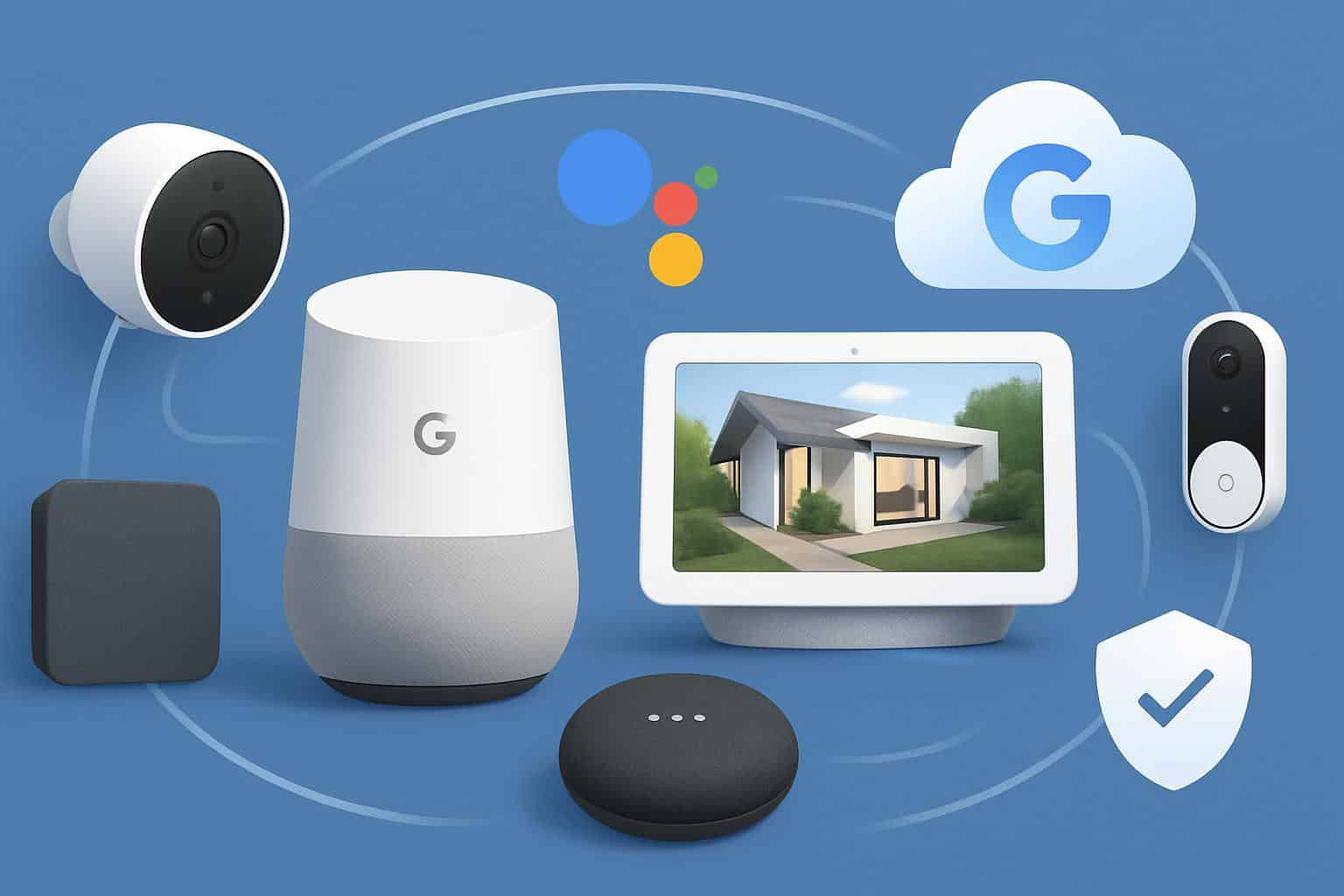 Google Home changes and new features shown on app interface and Nest speaker