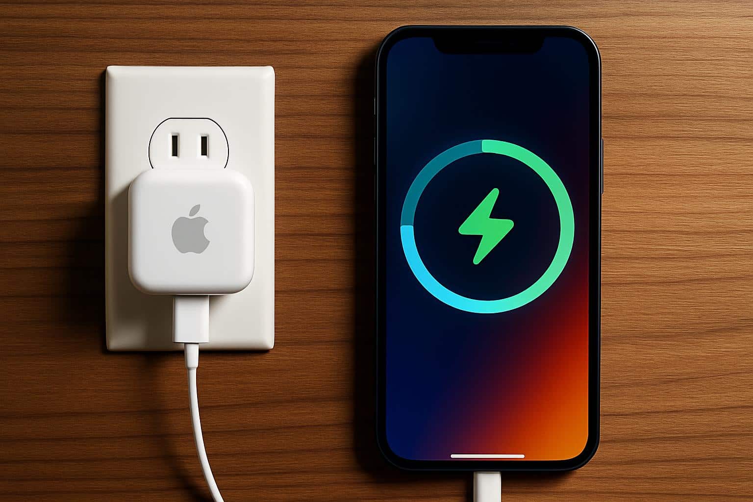 iPhone charging on Apple MagSafe charger, showing Apple-recommended charging method
