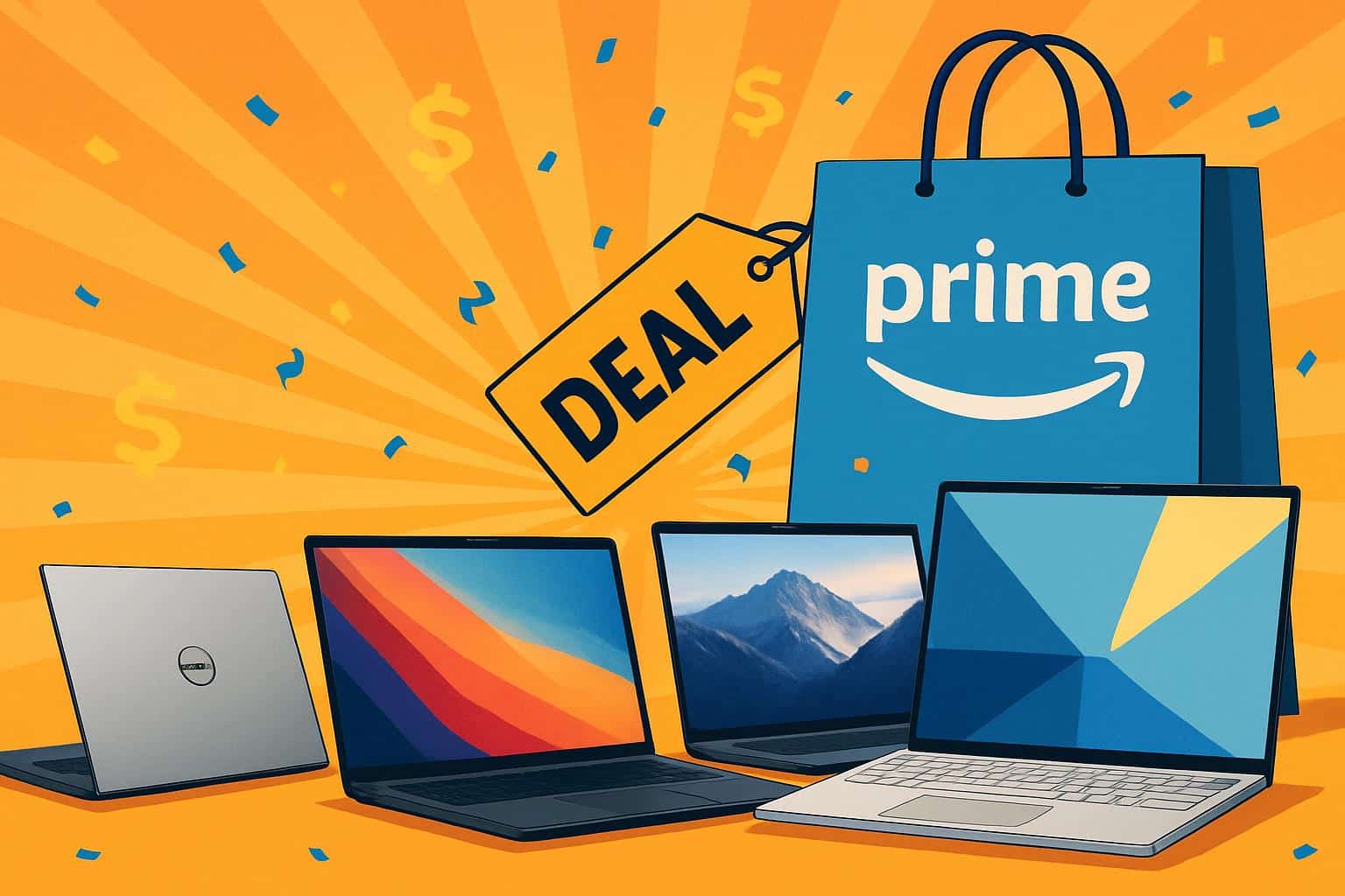 Amazon Prime Day laptop deals with sale tags and discounts