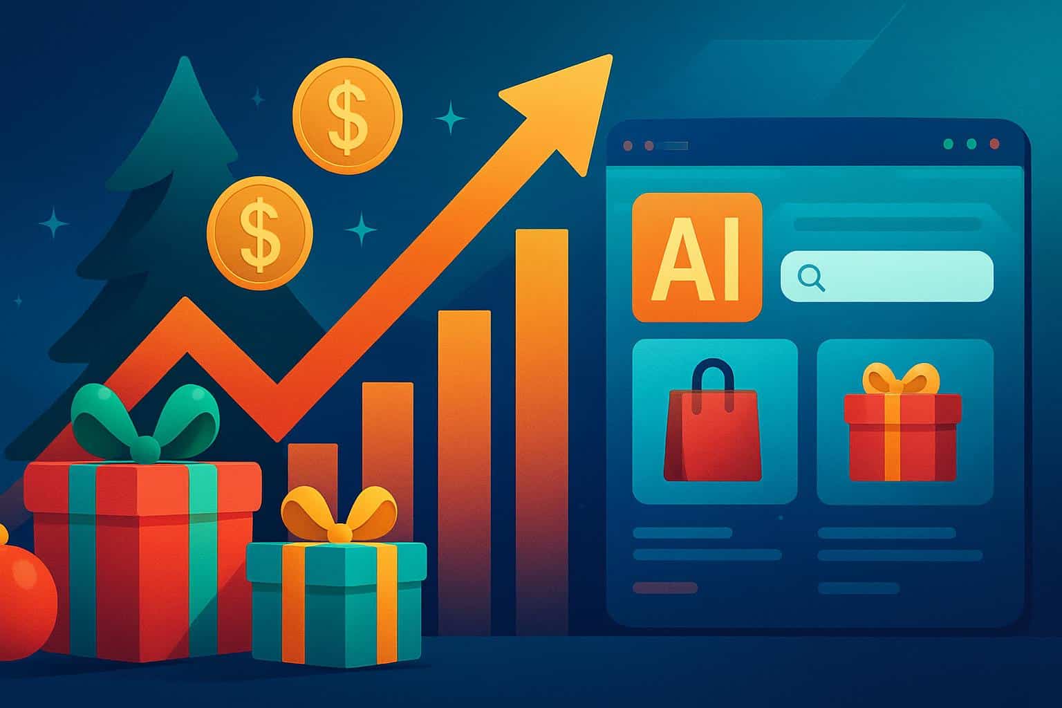 Adobe report: upward graph, AI icons, shopping cart show 520% U.S. holiday shopping growth