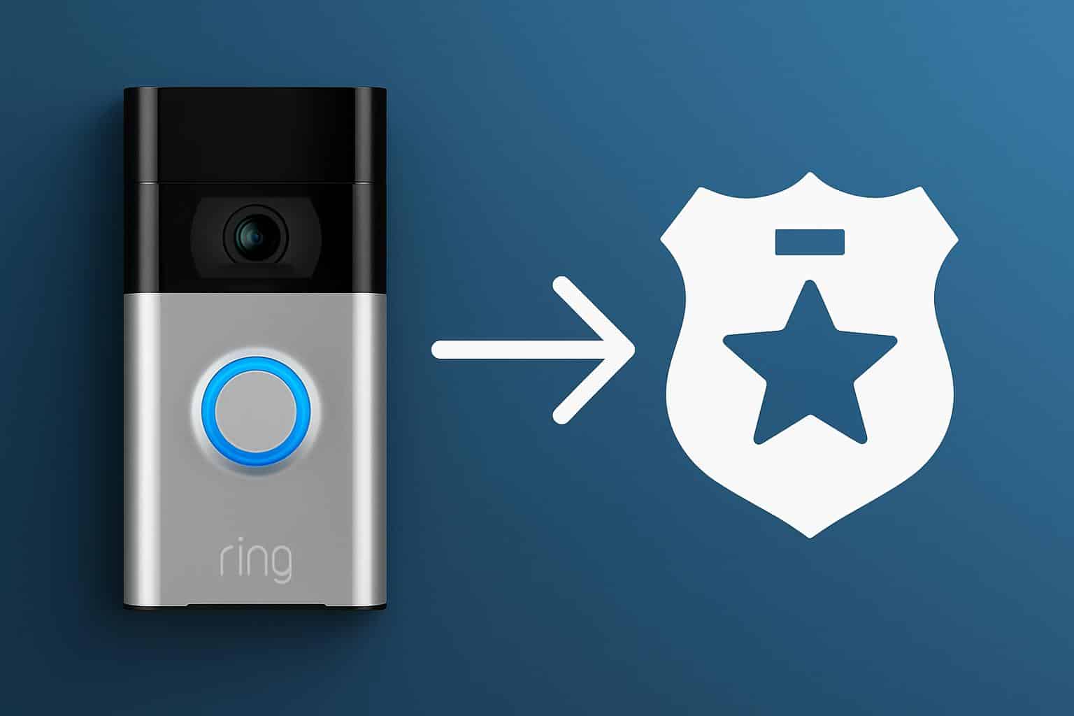 Amazon Ring doorbell beside app screen showing police contact shortcut