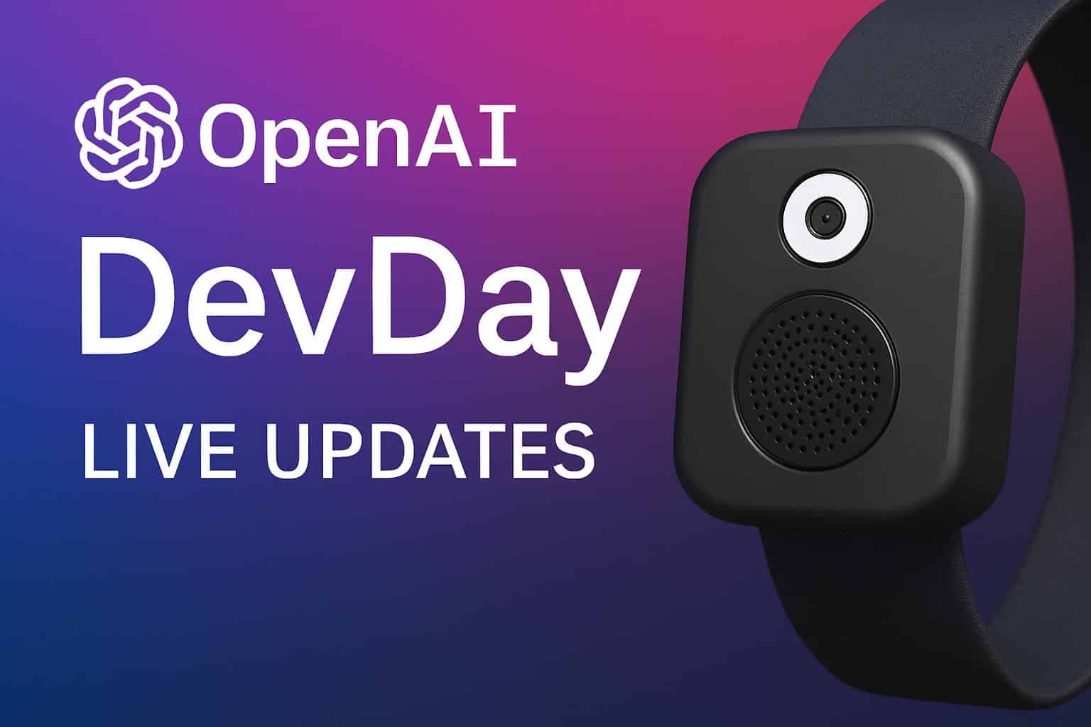 OpenAI DevDay AI wearable reveal, device showcased with OpenAI logo backdrop