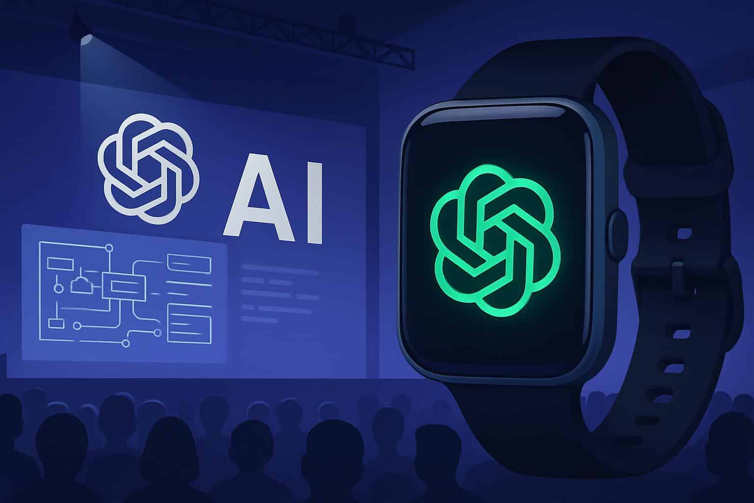OpenAI DevDay illustration of AI wearable device with live updates interface