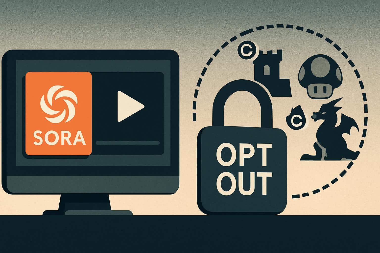 Sora AI with copyright symbol and rights holders opt-out toggle