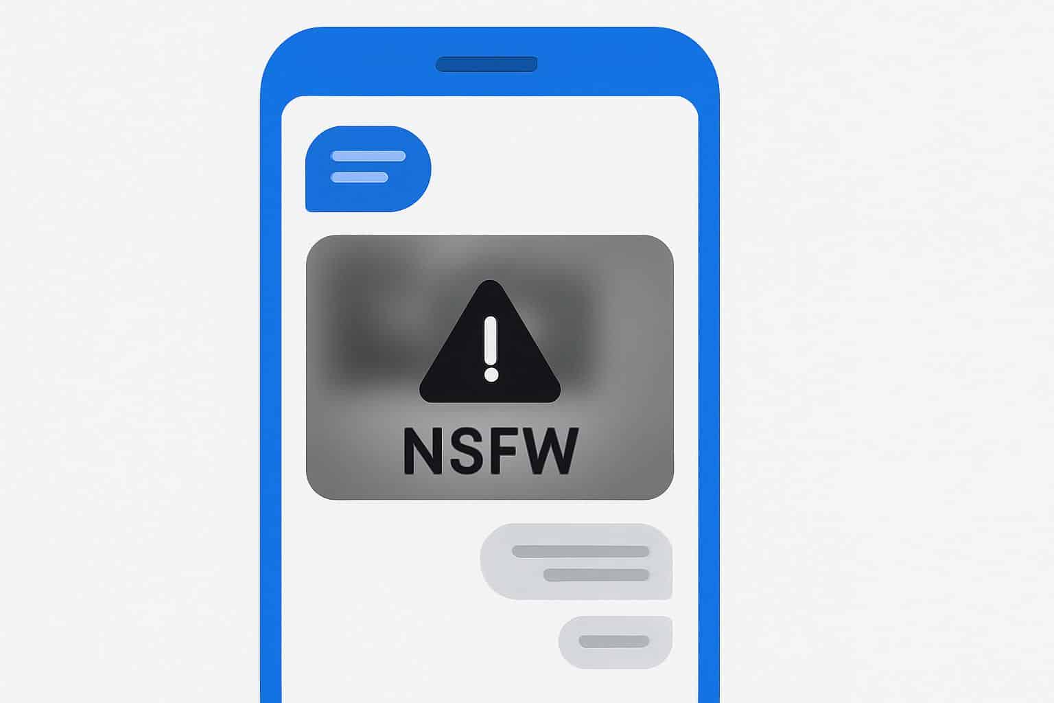 Google Messages showing NSFW video warning alert on Android phone screen