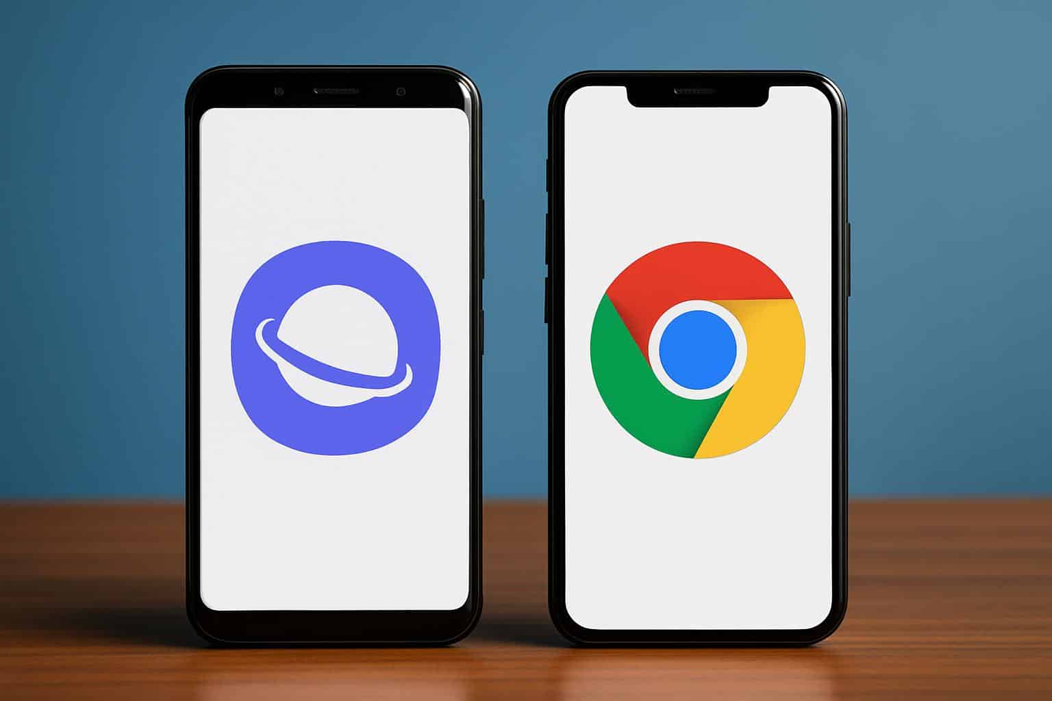 Samsung Internet vs Google Chrome browser comparison on a Samsung Galaxy phone screen