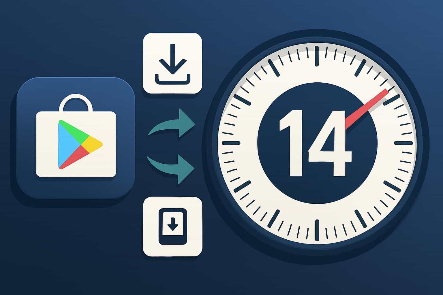 Google Play Store logo with countdown clock for 14-day overhaul deadline