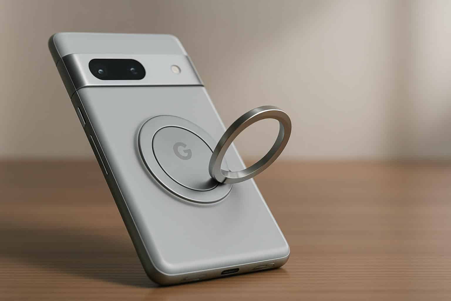 Google Pixelsnap ring stand for Pixel 10, showcasing secure grip and hands-free kickstand