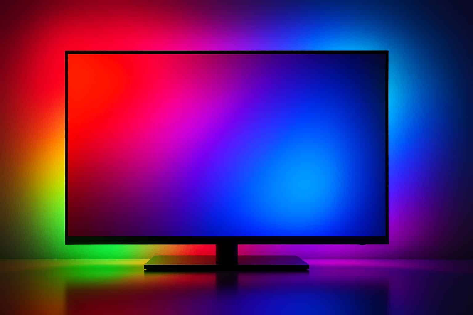 RGB LED TV lights glow in vivid colors, spotlighted as the focal point