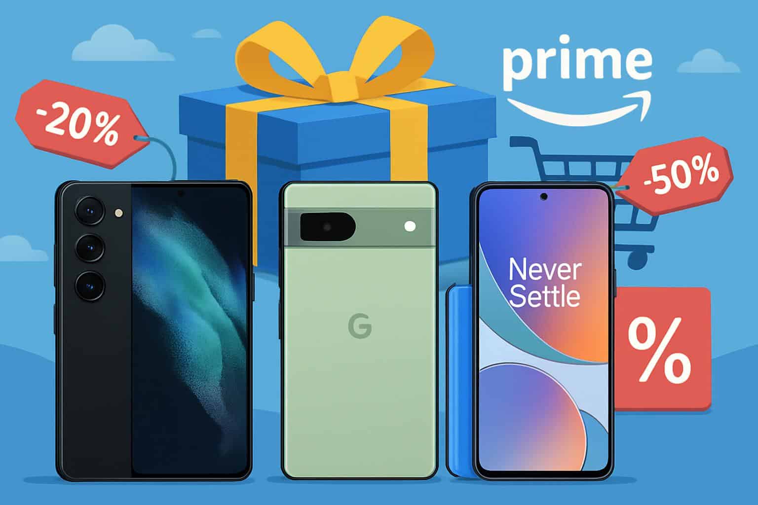 Android smartphones with Amazon Prime Day sale tags and discounts