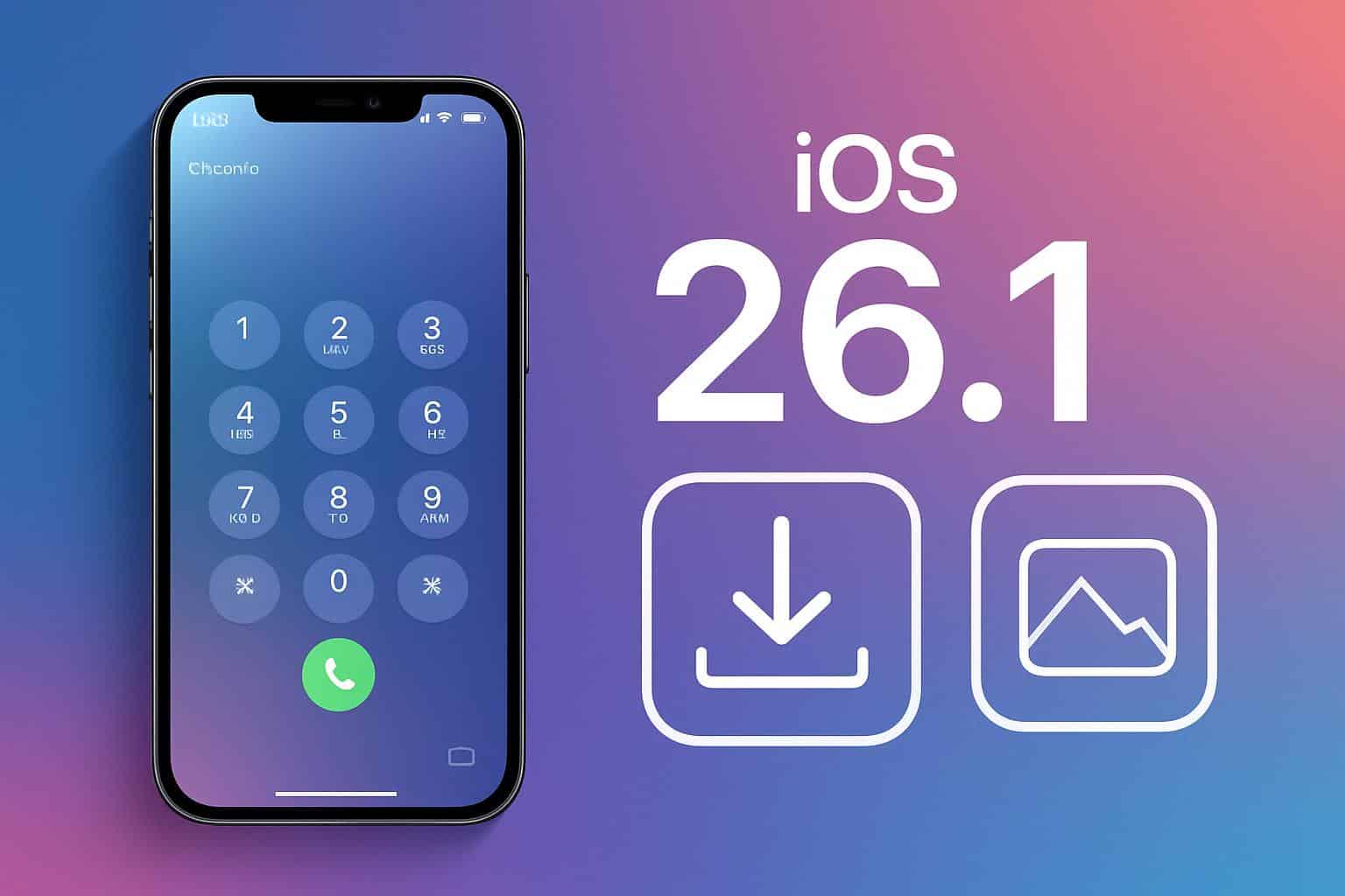 iPhone Settings Update screen showing iOS 26.1 Beta 2 features and download option