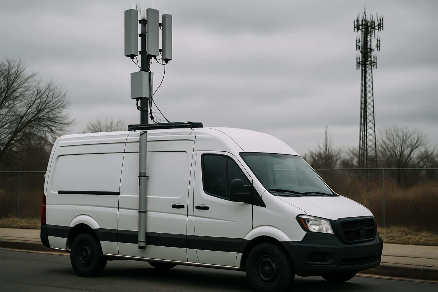 ICE surveillance van with fake cell tower gear (Stingray) for phone tracking