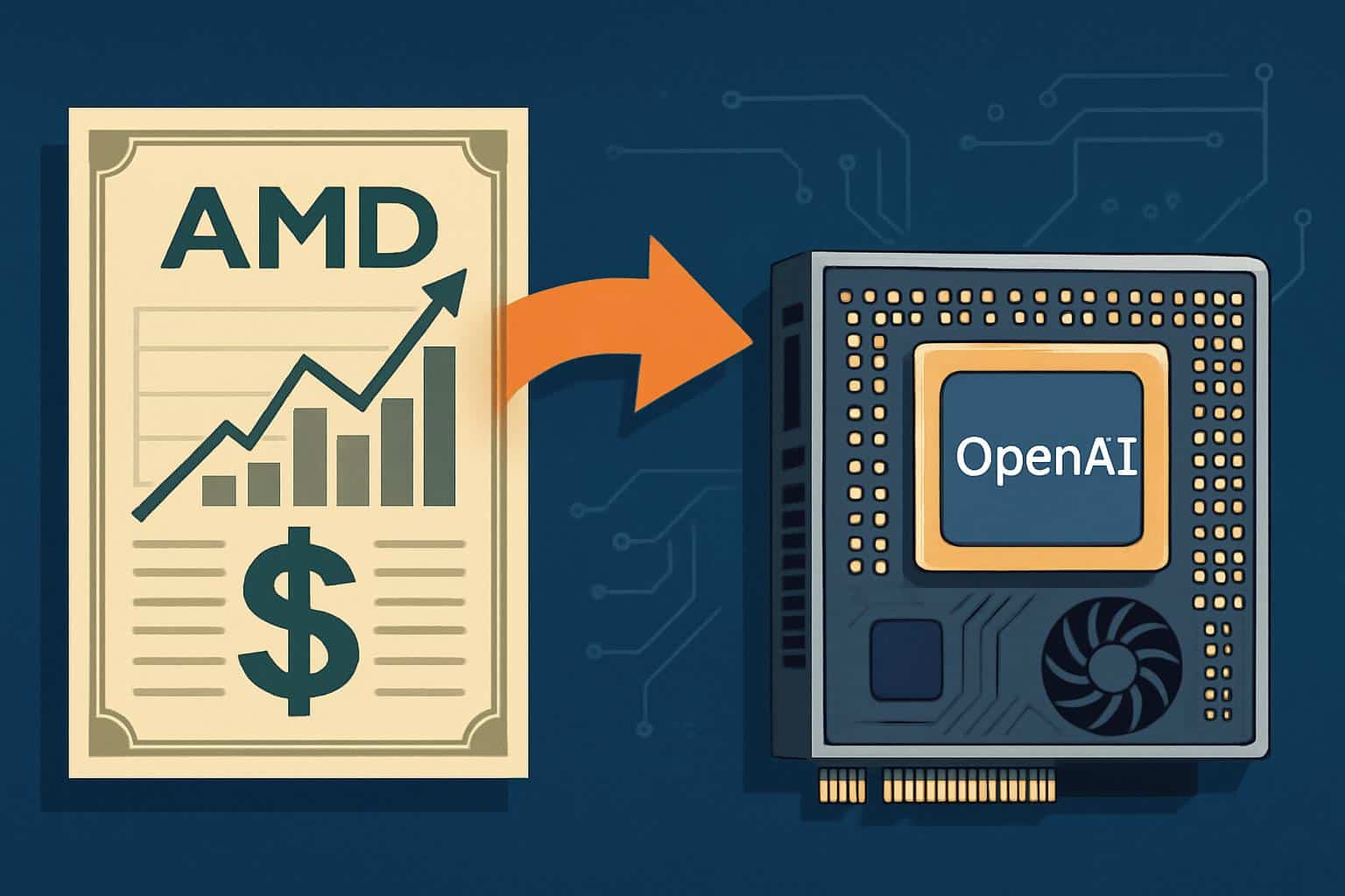 AMD stock funding OpenAI chip acquisition with AI chip and logos