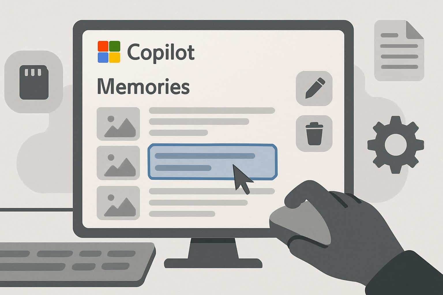 Microsoft Copilot Memories settings with edit and manage options