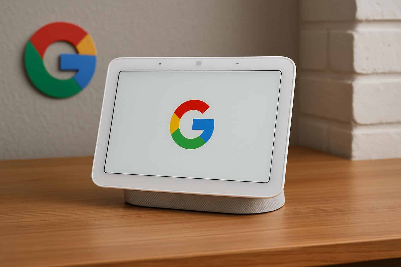 Google Nest Hub smart display with Google Assistant interface on a home desk