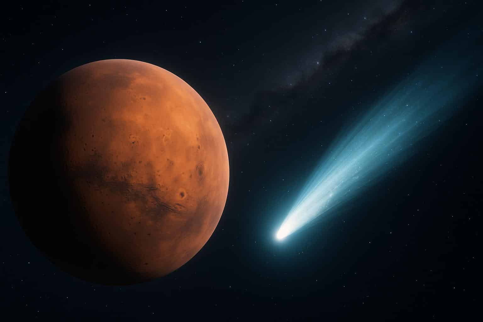 Interstellar comet 3I/ATLAS flies by Mars, dusty tail sweeping past the red planet