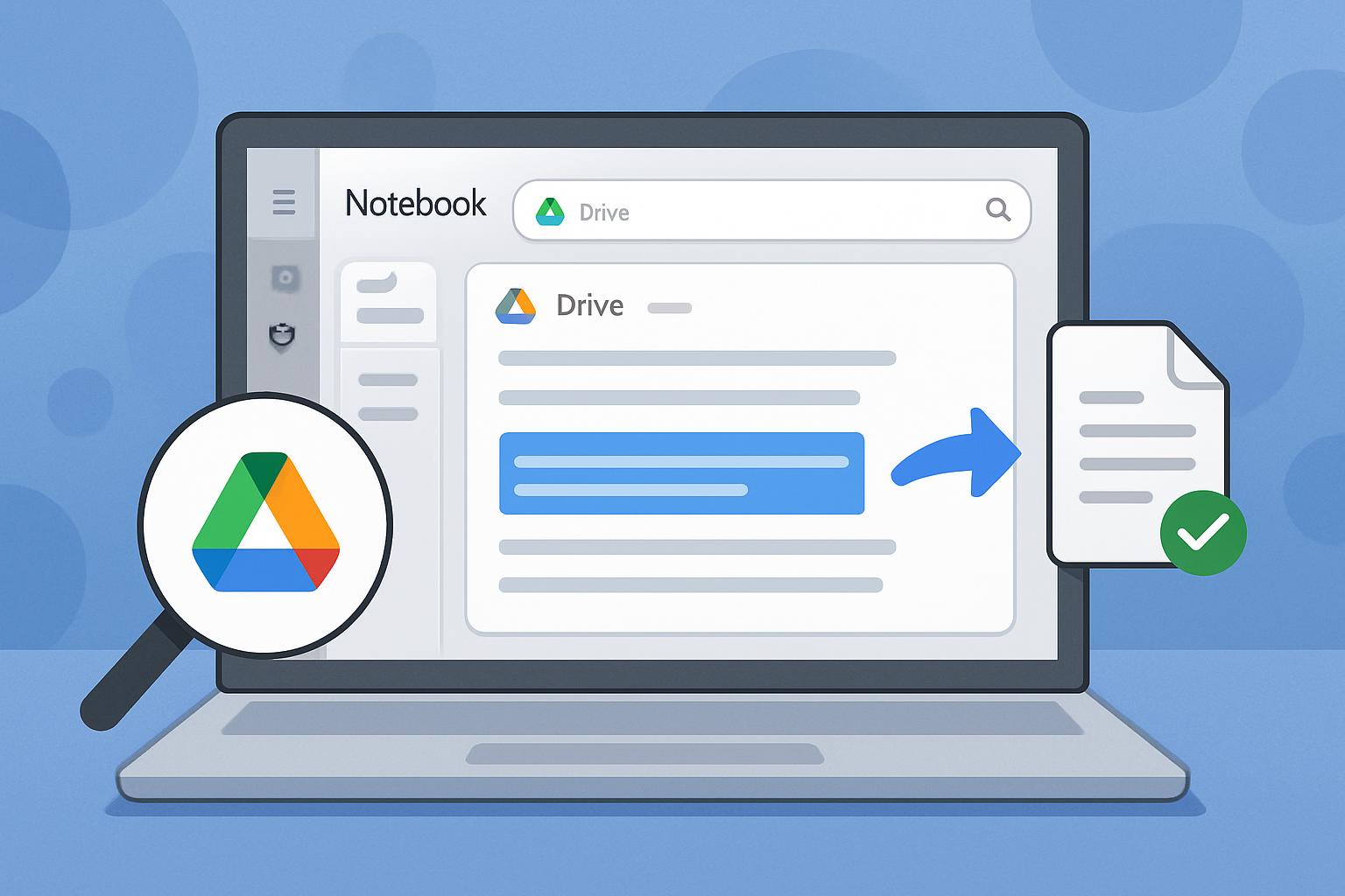 NotebookLM interface highlighting smarter Google Drive source search across documents