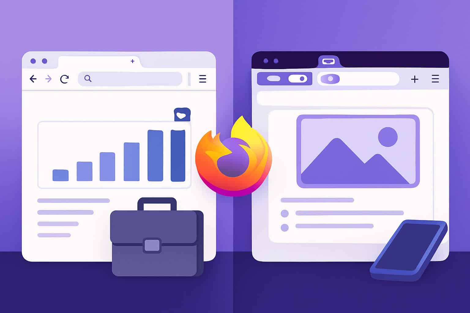 Firefox profiles separating work and personal browsing tabs side by side