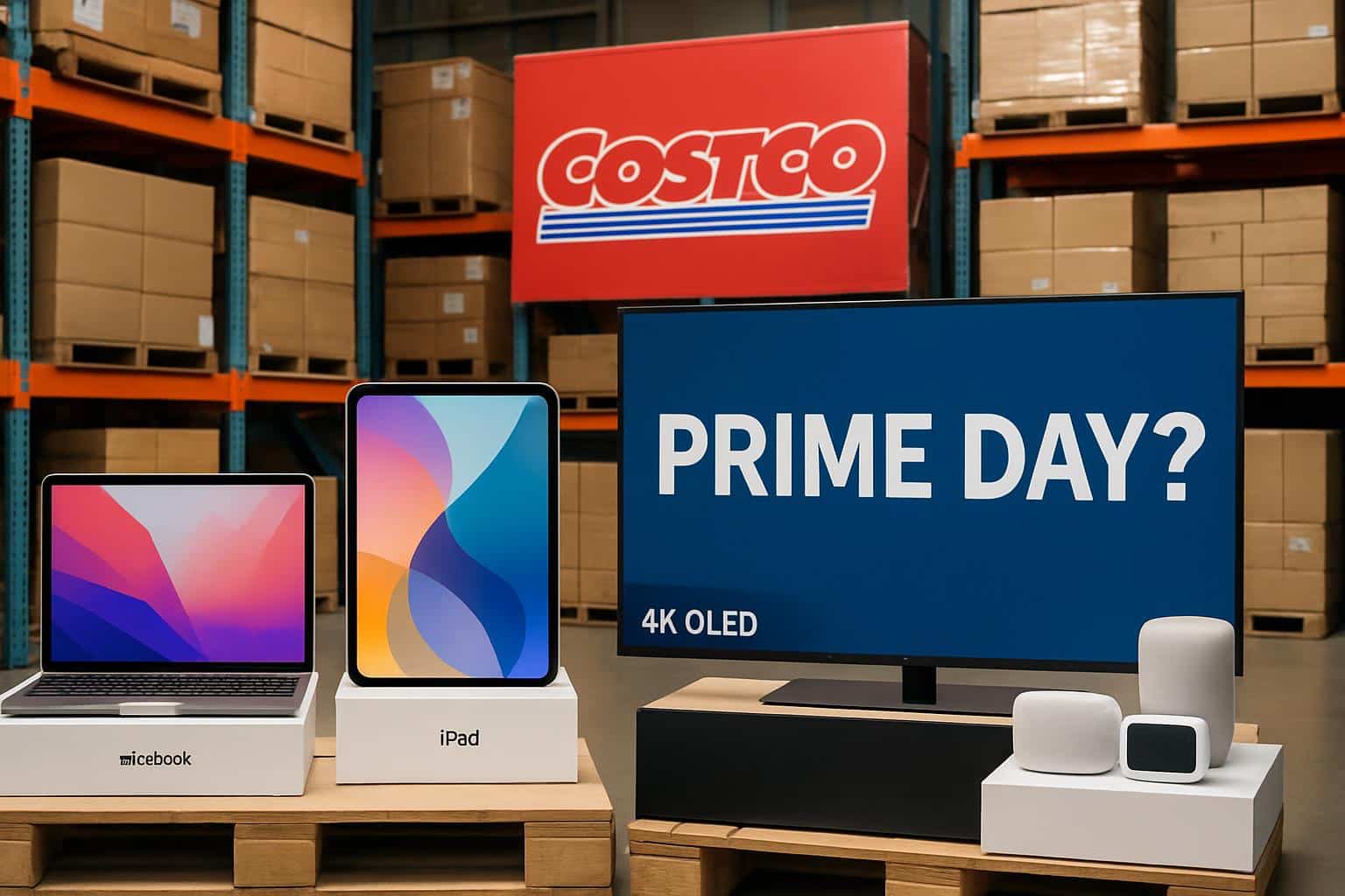 Costco warehouse aisle with bulk deals for Amazon Prime Day prep